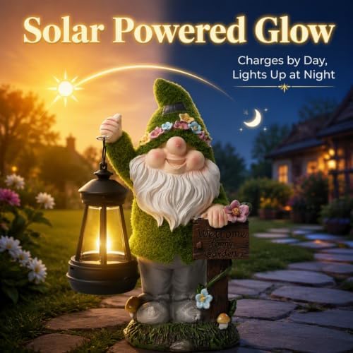 Solar Garden Gnome Statue with Welcome Sign, Light for Yard Lawn Patio - Image 3