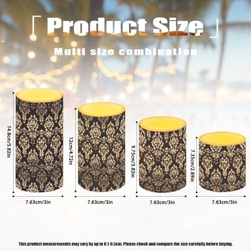 Flameless LED Candles with Timer Remote Damask Pattern Black Candles Battery Operated Flickering for Indoor Outdoor 4 Pack Pillar Lights Home Decorations - Image 3