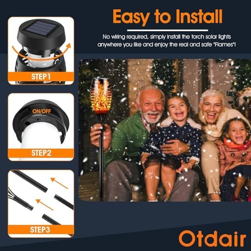 Otdair 12 LED Solar Torches Outdoor, Flickering Flame for Halloween, 6 Pack - Image 6