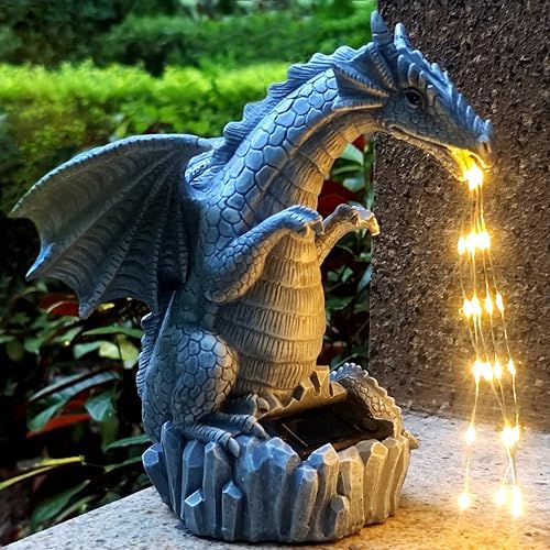 Solar Dragon Garden Statues Outdoor Lights Watering Decor, Resin Dragon Figurine with 30 LED String Lights Lawn Patio Balcony Art Decoration,Housewarming, Birthday,Mothers Day Mom Gifts - Image 2