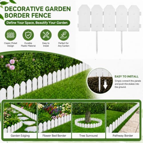 Evelyne Garden Border Edging: Wooden Grain Fence Dog Ear Design - Landscaping Fence Liner Lawn Edge Barrier - Decorative Lawn Landscape Panels Elements -Landscaping Edging (White, 10ft.) - Image 2