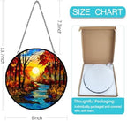 Fall Decor Sunrise Tree and River Landscape Stained Glass Suncatcher for Window Hanging - Handmade Mountains Sun Catchers Glass Panel Garden Decorations - Birthday Gifts for Women Men Mom Grandma - Image 3