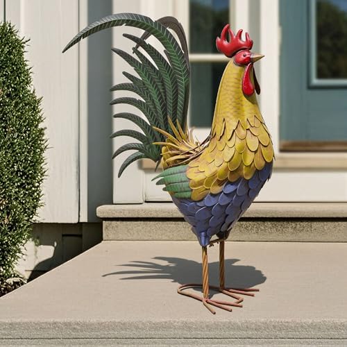 32" Metal Rooster Garden Statue, Chicken Sculpture Yard Decor - Image 4