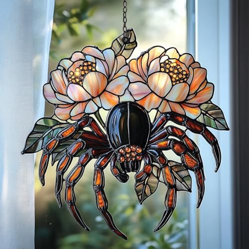 Spider and Peony Acrylic Suncatcher by AVAGAN