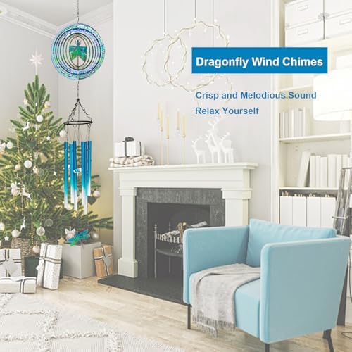 TUOKING Blue Wind Chimes for Outside 3D Dragonfly Wind Spinners - Image 2