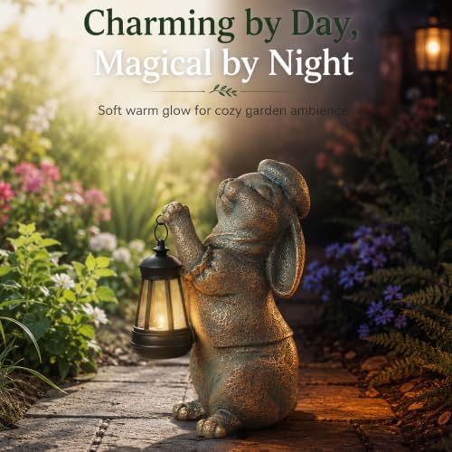 Bunny Solar Light, 10.5-Inch Rabbit Statue for Outdoor Garden Decor - Image 3