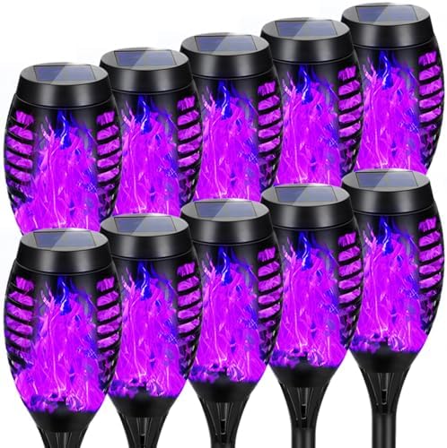 Purple Halloween Solar Lights Outdoor with Flickering Flame, 10 Pack by AOUNQ
