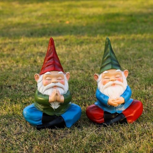 Meditation Gnome Garden Statue, 11 Inch Zen Yoga Gnome Figurine Resin Buddha Sculpture Indoor Outdoor Decor for Home Patio Lawn Yard Balcony Ornaments (Red Hat) - Image 6