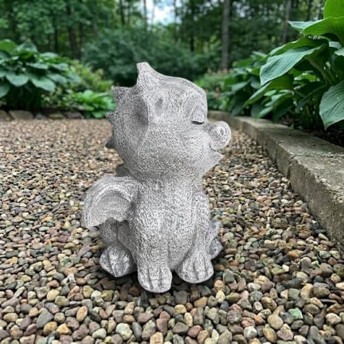 OLOMA Blinking Little Dragon Concrete Statue Outdoor Handcrafted Garden Decor Cement Gargoyle Statue Outdoor Rustic Ornament Fantasy Creature Sculpture Patio Yard Lawn Gothic Garden Decor - Image 6