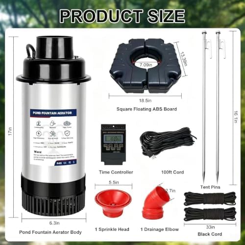 Pond Fountain Aerator,Pond Aerator,with Dynamic LED RGB Lighting Adjustable Modes, Digital Timer | 1 HP 15,000 GPH, 750W 110V, 100FT Cord - for Large Ponds, Lakes & Outdoor Water Features - Image 4