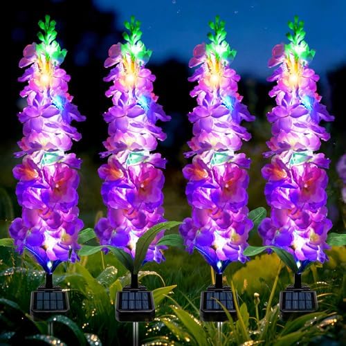 MRHEPHAESTUS Solar Garden Lights, Solar Purple Delphinium Flowers Lights 8 Pack 160 LEDs, Waterproof Outdoor Light Two Lighting Modes for Outside Wedding Party Garden Yard Patio Lawn Decor by MRHEPHAESTUS