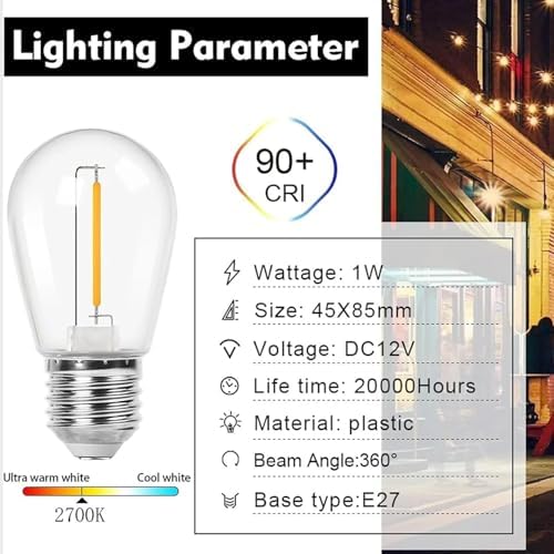 220v,E27,12V Low Voltage S14 LED Replacement Edison Bulb 1W Plastic E26/E27 Outdoor Shatterproof Solar String Light Bulbs for RV Camper Marine - Image 5