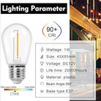 220v,E27,12V Low Voltage S14 LED Replacement Edison Bulb 1W Plastic E26/E27 Outdoor Shatterproof Solar String Light Bulbs for RV Camper Marine - Image 5