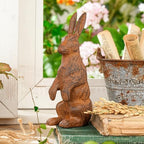 Sungmor Cast Iron Rabbit Statue,Rustic Rust Heavy Duty Animal Collection Sculpture, Paperweight, Doorstop, Adorable Garden Figurine - Standing Rabbit Statue - Image 3
