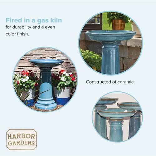 GP0110ES Harbor Gardens Bird Bath, 24 Inch, Light Blue - Image 5