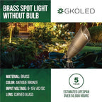 GKOLED Solid Brass Landscape Spotlight, 12V AC/DC Low Voltage Landscape Lights, Outdoor Directional LED Uplight Waterproof Fixture with ABS Spike, Garden Patio Trees Spot Up Light, No MR16 Bulb - Image 2
