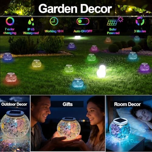 Aukora Solar Table Lamp, Waterproof Outdoor LED Light & Replacement Top, Panel Lantern Lid for Patio Garden Balcony Decor(Crack Glass) - Image 5
