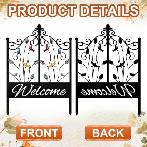 4 Pack Welcome Decorative Garden Fence Metal Arched Yard Border Fence - Image 5