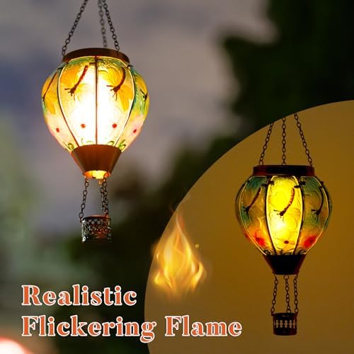 2 Pack Dragonfly Hot Air Balloon Solar Lantern Outdoor Waterproof, Glass Balloon Lanterns for Outside, Decorative Hanging Solar Lights Patio Garden Yard Gift for Women Moms - Image 4