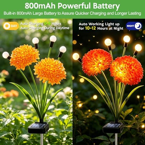 Solar Firefly Lights Outdoor Waterproof, 8 Pack Solar Flowers Swaying Lights with Flowers, Flower Light Garden Decor for Outside Yard Patio Halloween Christmas, Gifts for Women Grandma - Image 3