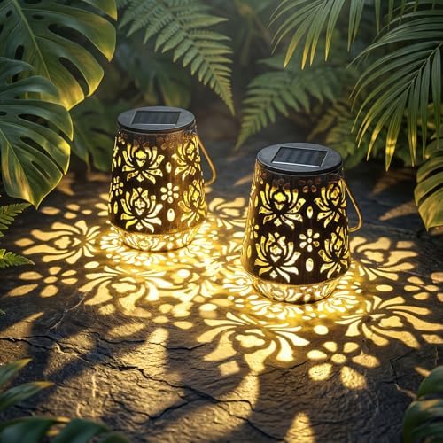 Edenseelake 2 Pack Solar Hanging Lanterns Outdoor Waterproof, Metal Flower Solar Lights, Decorative LED Lantern for Garden, Patio, Porch, Yard, Lawn, Bronze by Edenseelake