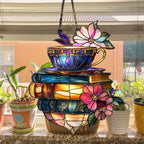 Tea Cup Flowers and Books Acrylic Suncatcher - Image 4