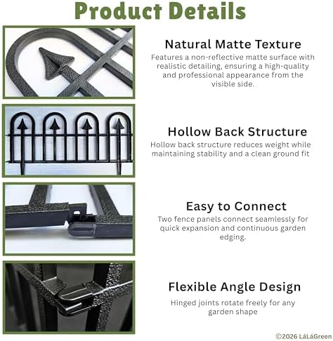 LaLaGreen Decorative Garden Edging Border (24in, 20 Pack) Black Fence Panel - Image 3