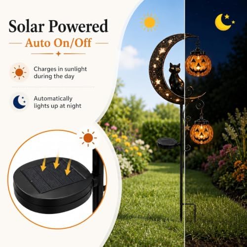 Solar Halloween Black Cat & Pumpkin Moon Garden Stake Light Halloween Decor - Image 6