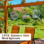 3 Pack Stainless Steel Wind Spinner Butterfly Dragonfly Hummingbird for Yard and Garden 12 Inch 3D Metal Wind Spinner Hanging Outdoor Porch Decor Art Kinetic Sculptures for Indoor Outdoor Decorations - Image 5