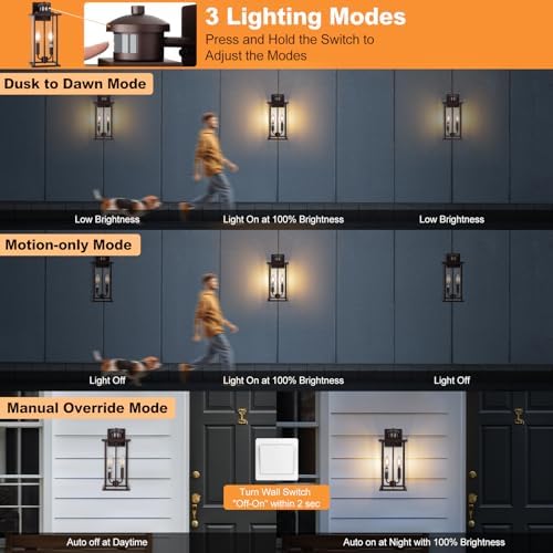 16in 2-Light Bronze Outdoor Wall Lights Motion Sensor Porch Light - Image 4