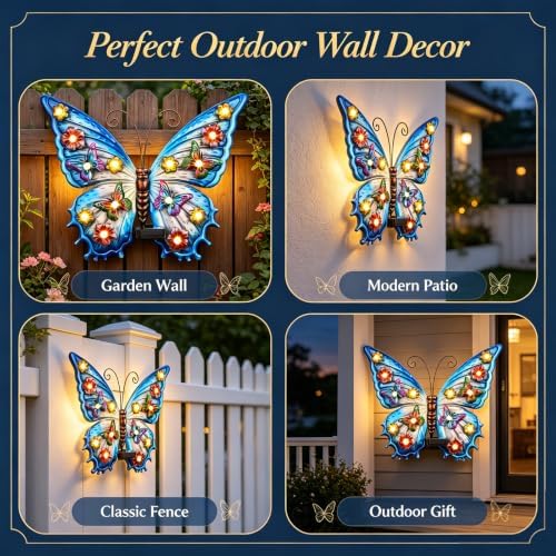 Large Butterfly Wall Art Outdoor with Solar Lights,Metal Wall Decor - Image 4