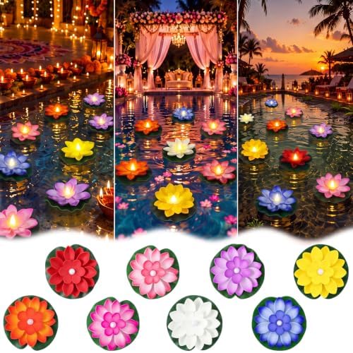 Liliful 48 Pcs Diwali Floating Lotus Lights, 3.94 Inch, 8 Colors by Liliful
