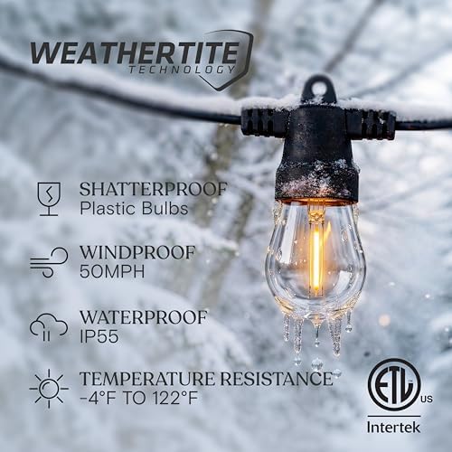 Brightech Ambience Hybrid Outdoor String Lights - Dual Plug and Solar Powered Waterproof LED Light String for Outside - Dimmable Soft White Edison Bulbs for Camping, Patio, Cafe, Yard - 48ft, 4W - Image 4