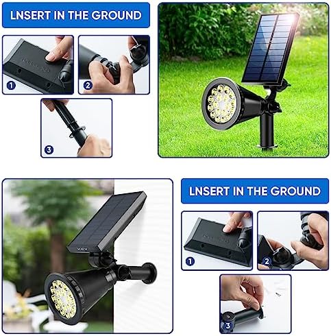 KEV 800 Lumens Solar Spot Lights Outdoor,18 LEDs Solar Flood Lights with 2 Modes &Adjustable &IPX65 Waterproof,Solar Spotlight for Driveway/Backyard/Patio Landscape/Tree/Garage(Warm White,2 Pack) - Image 5