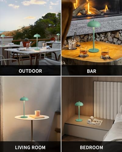 12" Cordless Table Lamps Set of 2, Green Modern Portable Desk Lamp - Image 6