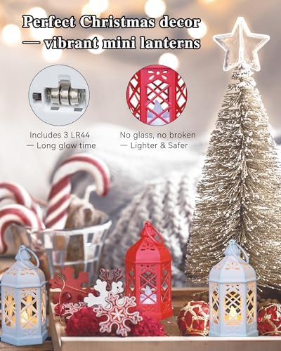 12-Pack Mini Moroccan Lanterns with LED Candle for Ramadan, Wedding, Festivals, Small Decorative Lanterns Shatterproof for Baby Shower & Table Centerpiece, Ornament, Party Decor, White - Image 6