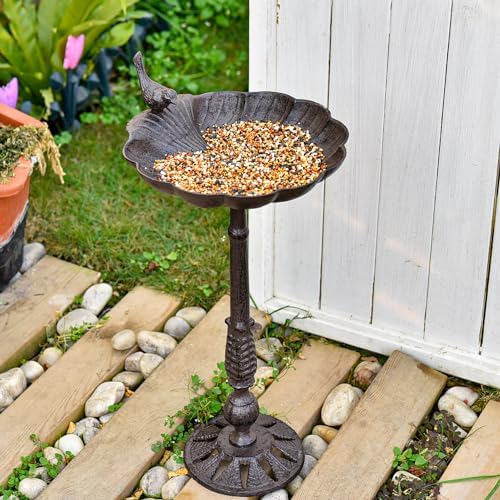 Sungmor Antique Shell-Shape Cast Iron Bird Bath 21in Tall Stand - Image 4