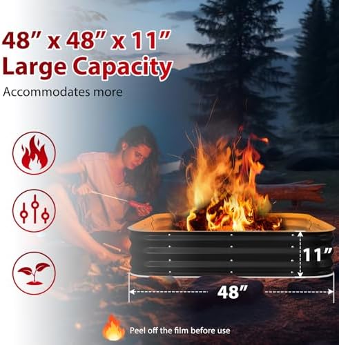 Height 11.5 Inch, Square Galvanized Steel Fire Pit for Outside, Heavy Duty Steel Fire Pit In-Ground for Backyard, Camping, Bonfire, Flower Raised Garden Bed for Garden (4X4X1 FT) - Image 2