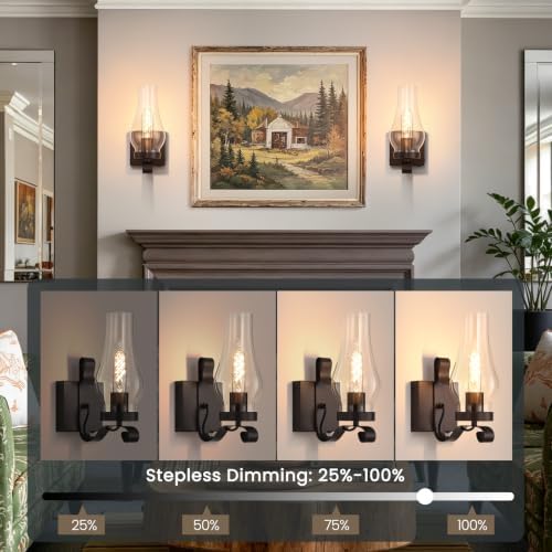 Vintage Battery Operated Wall Sconces Set of 2, Rustic Wall Lights - Image 4