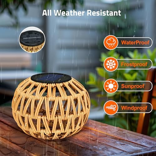 4 Pack Outdoor Solar Lanterns, Waterproof Rattan Solar Powered Lamp Decorative, Solar Garden Lights Birthday Gifts for Women, Outside Solar Lights for Yard, Pathway, Patio,Porch, Lawn Decor - Image 4