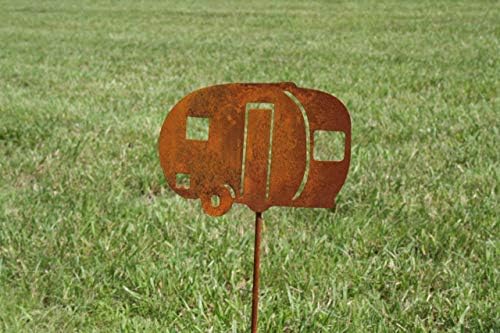 Hobby and Leisure Style Rustic or Powder Coated Metal Garden Stake or Stand (Small RV Teardrop Camper 21" Tall Including Stake, Naturally Rusted) - Image 6