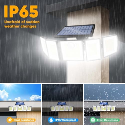 Solar Lights Outdoor Waterproof Motion Sensor - 416 LEDs 3000 Lumens Super Bright 3 Brightness 3 Modes 360° Illumination 32ft Solar Flood Security Light for Outside - Image 5