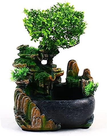 Desktop Atomizing Rockery Water Fountain, Resin Tabletop Fountain, Zen Meditation Rockery Fountain, Indoor Small Waterfall with Led Lamp for Office Home Decoration by DouSeiAi