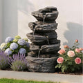 20" Outdoor Water Fountain with Lights, 5-Tiered Cascading Rock Water Fountain, Outdoor Garden Waterfall Decor for Garden, Patio, Courtyard by Ayiseedmid