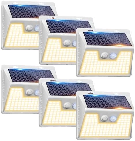 Peasur Solar Lights Outdoor Motion Sensor Waterproof, 6Pack 140LED White Solar Powered Fence Lights, 3 Modes Security Wall Lights for Garden Yard Outside Warm by Peasur