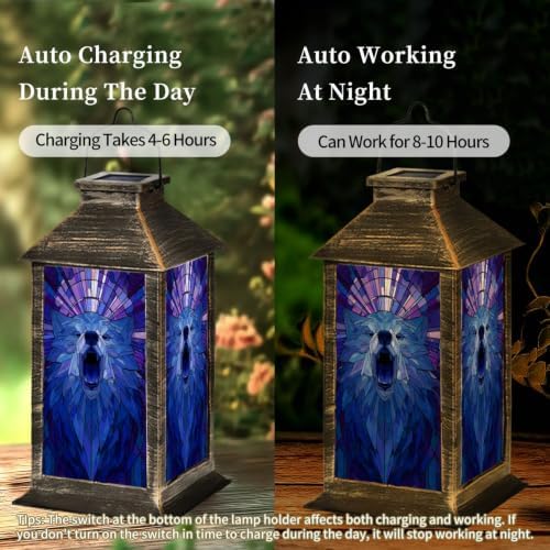 Solar Lantern Midnight Blue Violet Wolf Outdoor Waterproof Garden Hanging Lantern Solar Powered Lighting Outside Solar Light for Patio Yard Camping, Gifts for Women Mom - Image 4