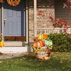 Glitzhome 30.25"H Fall Metal Pumpkins with Barrel Yard Stake/Hanging Wall Decor,Metal Pumpkin Barrel with Welcome Signs,Fall Harvest Porch Decorations for Thanksgiving Autumn Halloween Party Supplies - Image 4