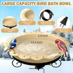 Heated Bird Bath for Deck Railing, 100W Heated Birdbath for Outdoors, Khaki - Image 2