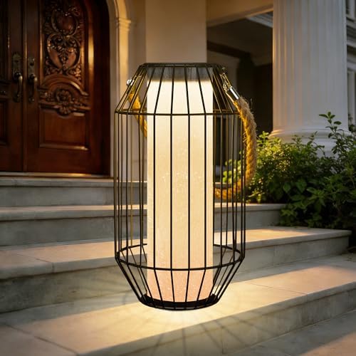 pearlstar Solar Lanterns Outdoor Waterproof Dual Charging (USB/Solar) Hanging Lantern Large Metal Floor Lamp for Patio Table Outside Porch Yard Garden Pool Decor by pearlstar