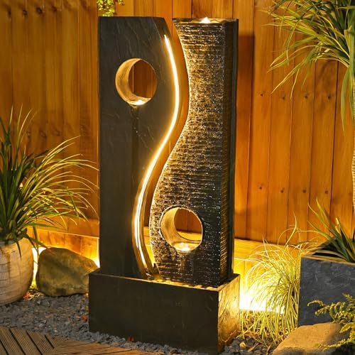 Tankana 47 inches Water Fountain Outdoor Garden - Waterfall Indoor Modern Large Freestanding Water Feature Fountains Faux Rust Finish with LED Lights for Patio Yard Pool Home Decor by Tankana